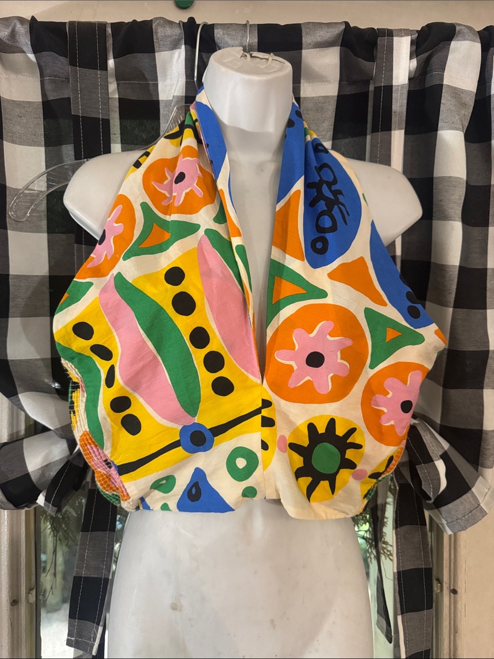 ZARA Abstract Floral Halter Crop Top in Multicolor XS